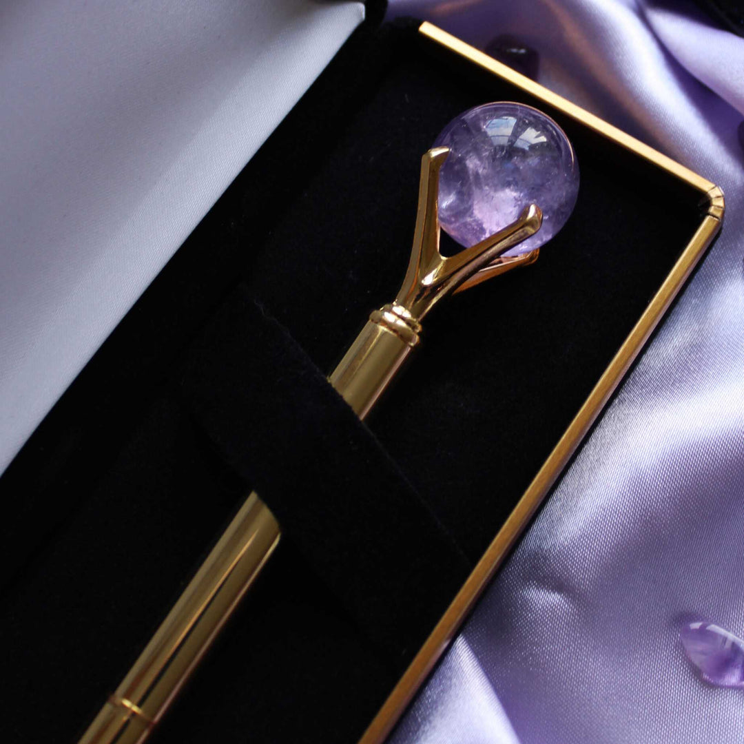 Amethyst crystal ball pen for journalling.