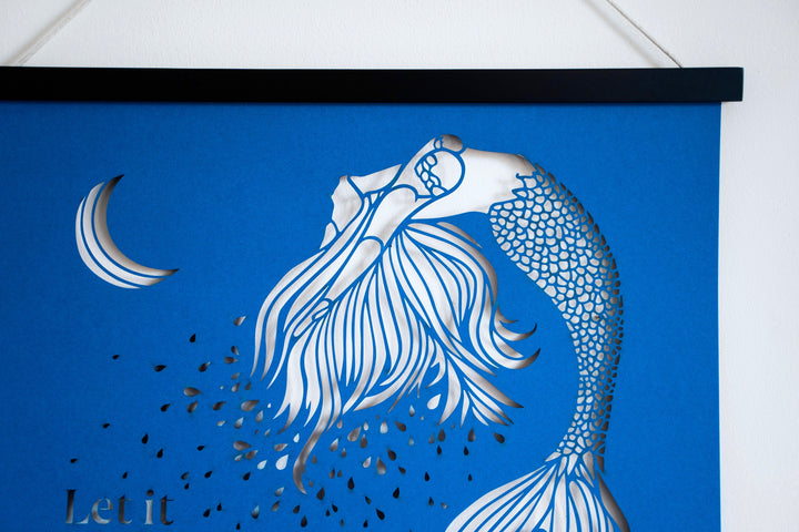 Let it Flow - Blue Papercut Mermaid Wall Art