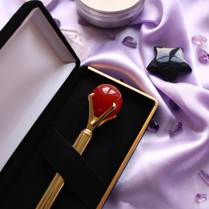 Crystal pen for boosting confidence with a Carnelian crystal ball on top