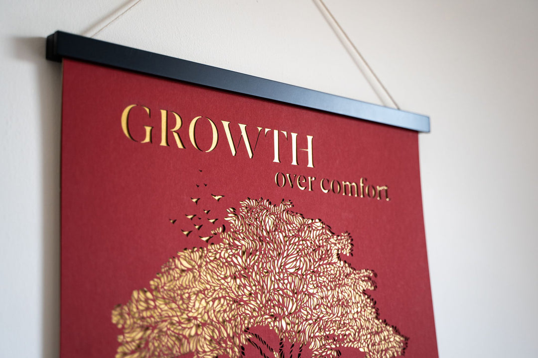 Growth Over Comfort - Red Papercut Wall Art