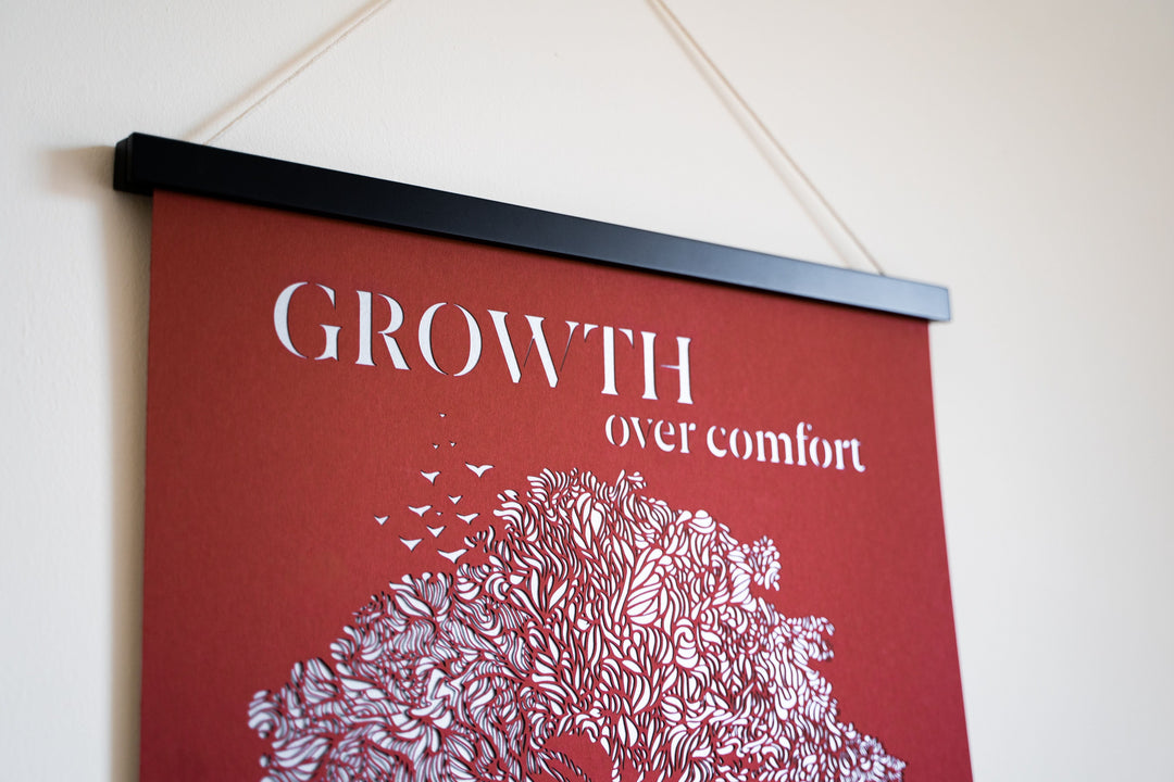 Growth Over Comfort - Red Papercut Wall Art