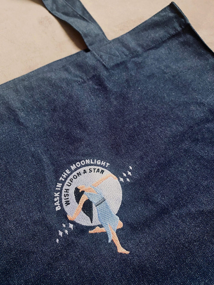 Bask In The Moonlight Embroidered Tote Bag