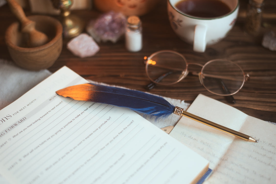 Feather Pen - Navy Blue and Gold