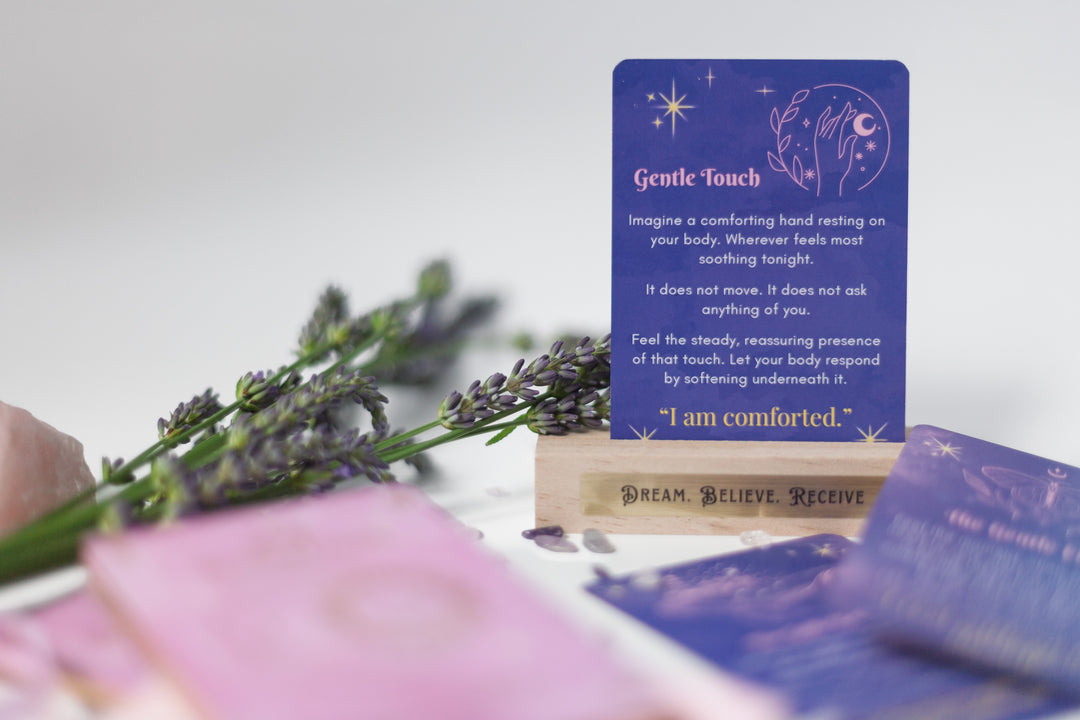 Resting Crown Sleep Deck Cards with Wooden Stand | Mindful Bedtime Ritual Cards for Calm & Better Sleep
