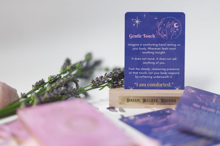 Resting Crown Sleep Deck Cards with Wooden Stand | Mindful Bedtime Ritual Cards for Calm & Better Sleep