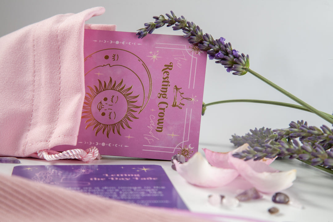 Resting Crown Sleep Deck Cards with Wooden Stand | Mindful Bedtime Ritual Cards for Calm & Better Sleep