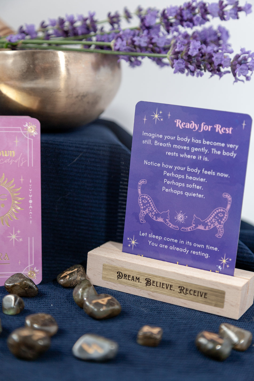 Resting Crown Sleep Deck Cards with Wooden Stand | Mindful Bedtime Ritual Cards for Calm & Better Sleep