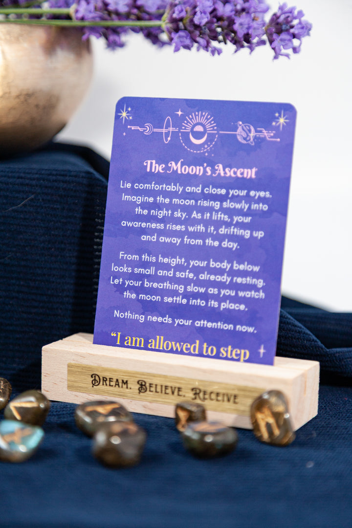 Resting Crown Sleep Deck Cards with Wooden Stand | Mindful Bedtime Ritual Cards for Calm & Better Sleep