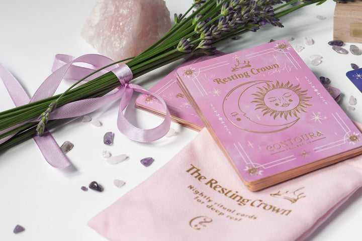Resting Crown Sleep Deck Cards with Wooden Stand | Mindful Bedtime Ritual Cards for Calm & Better Sleep