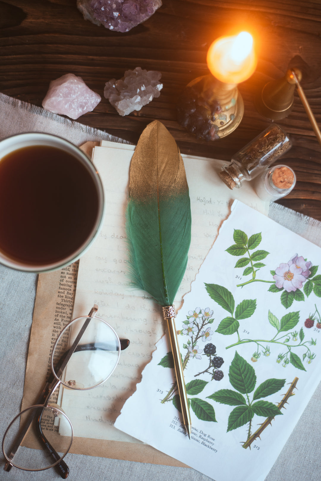 Feather Pen - Green and Gold