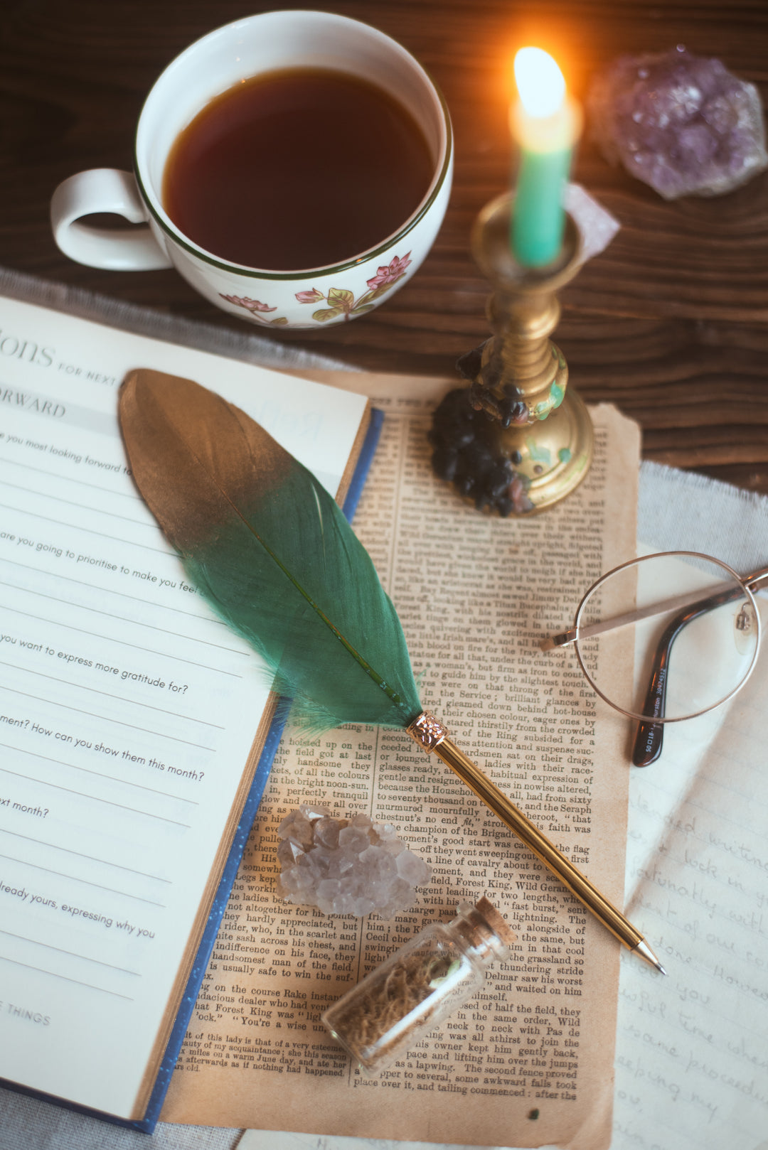 Feather Pen - Green and Gold