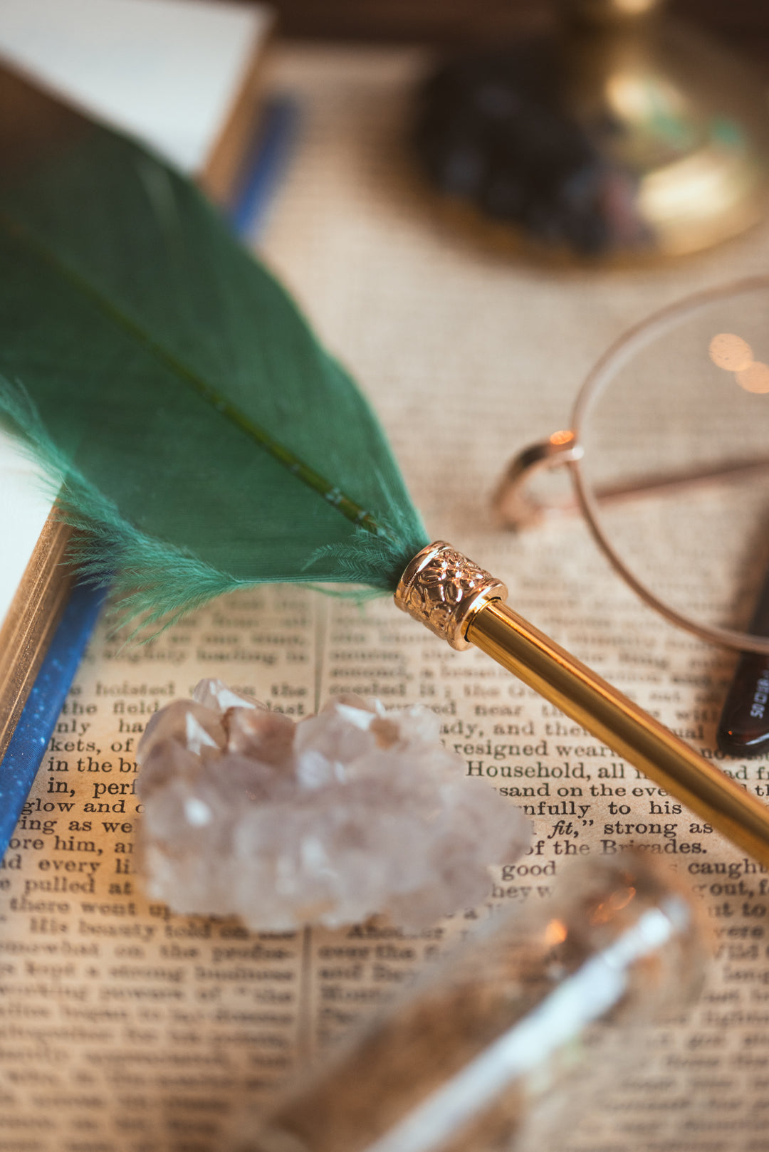 Feather Pen - Green and Gold