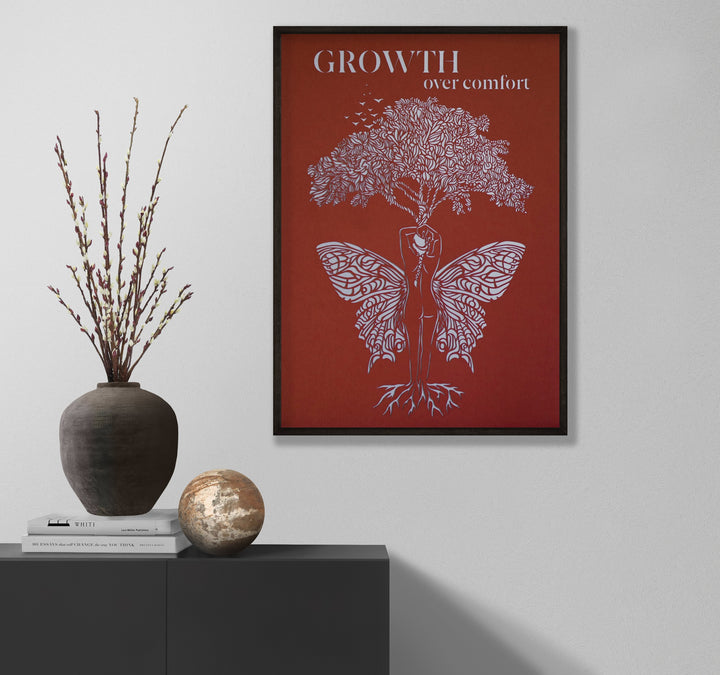 Growth Over Comfort - Red Papercut Wall Art