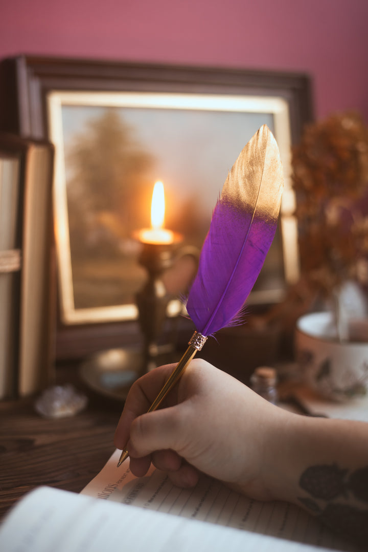 Feather Pen - Purple and Gold